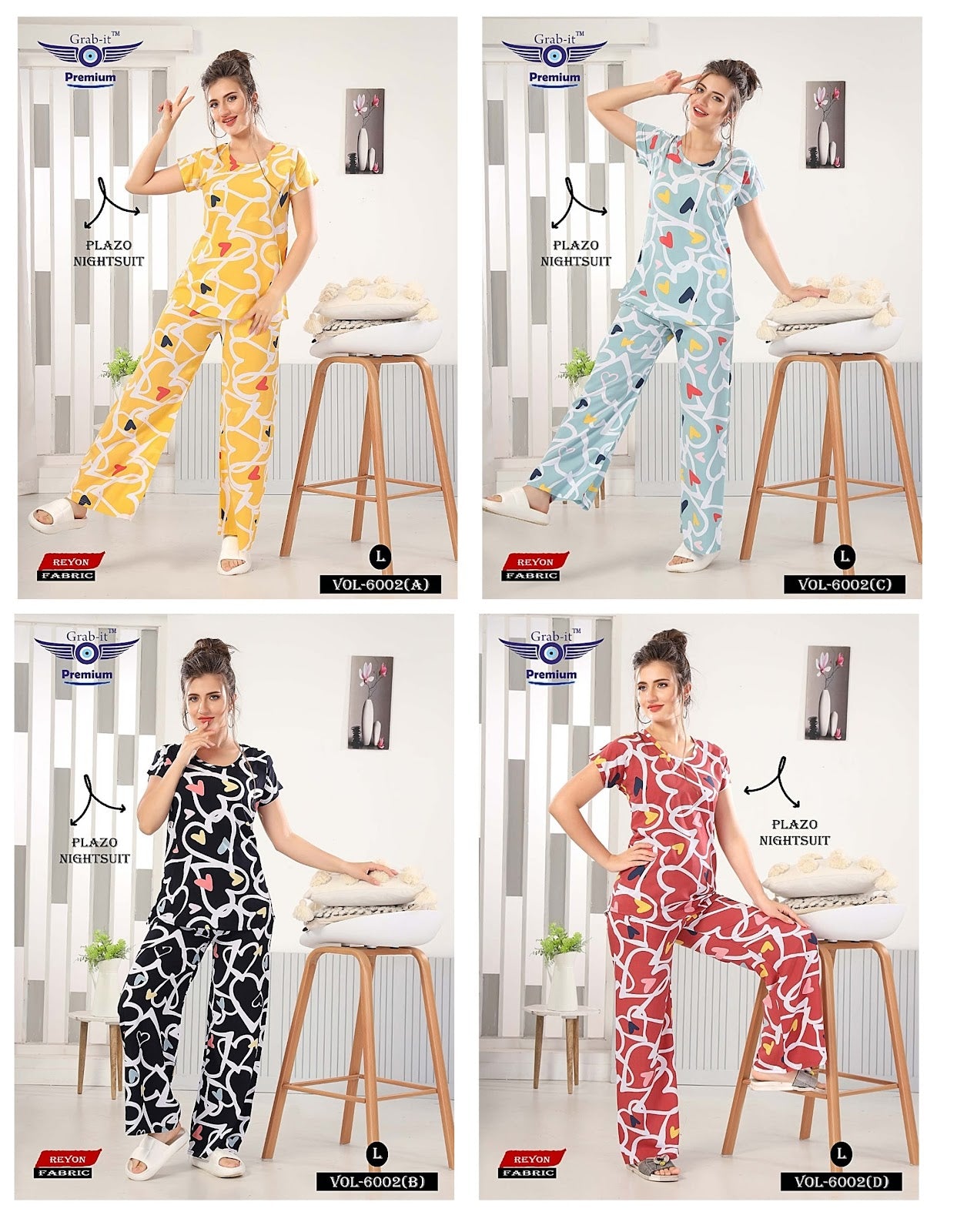 6002 Grab It Rayon Plazzo Night Suits