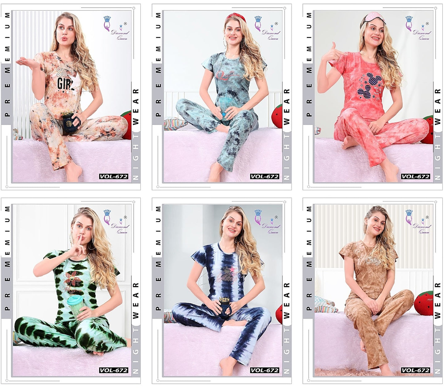 672 Diamond Queen Tie Dye Pyjama Night Suits