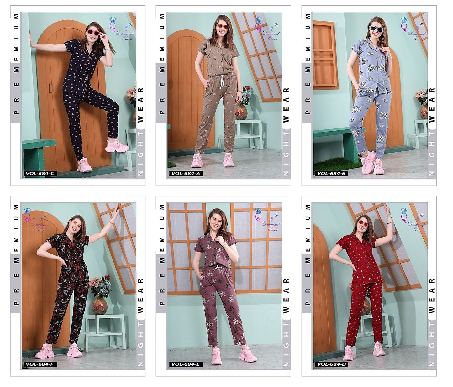 684 Diamond Queen Sinker Collar Night Suits