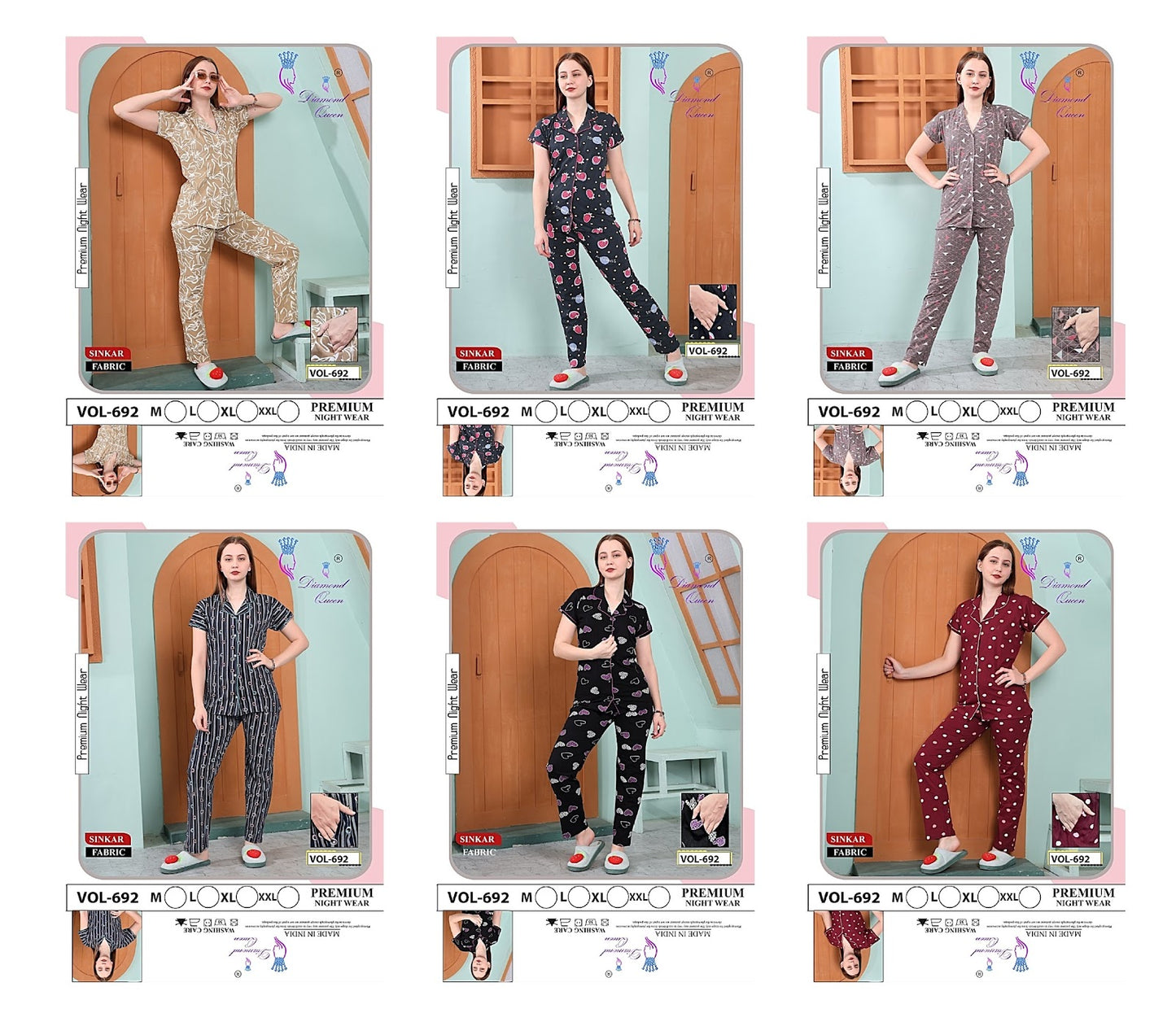 692 Diamond Queen Sinker Collar Night Suits