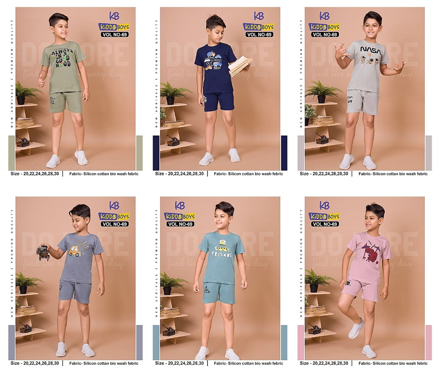 69 Kiddo Cotton Biowashed Boys Shorts Set