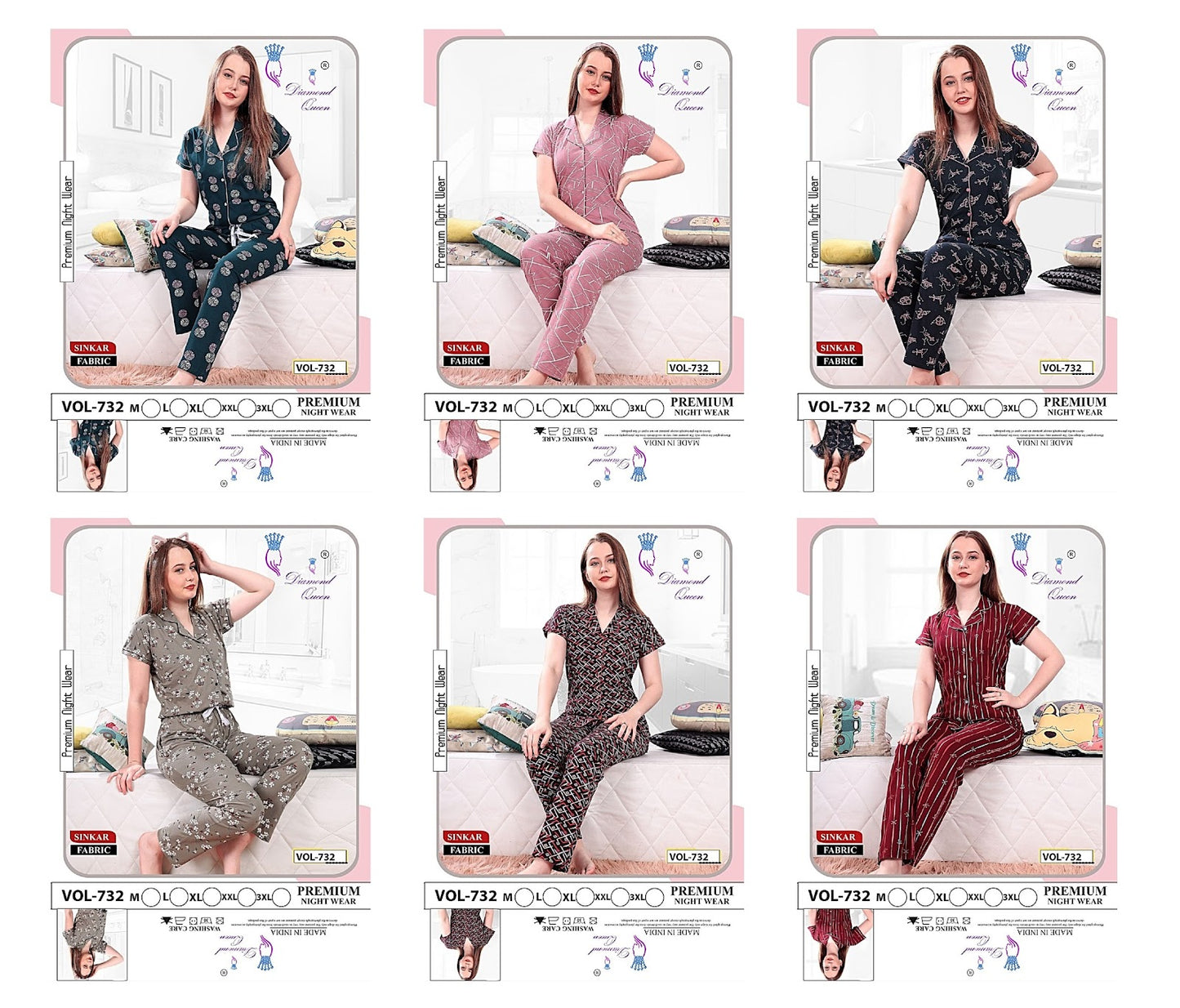 732 Diamond Queen Sinker Collar Night Suits