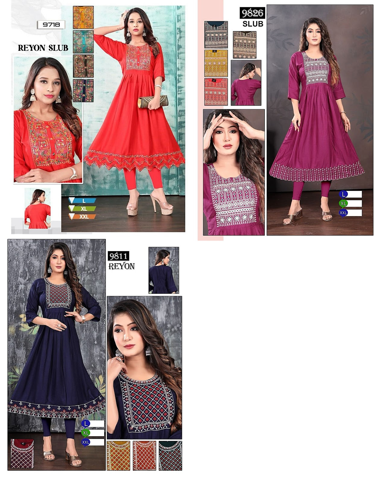 9718-9811 Mmc Rayon Anarkali Kurtis