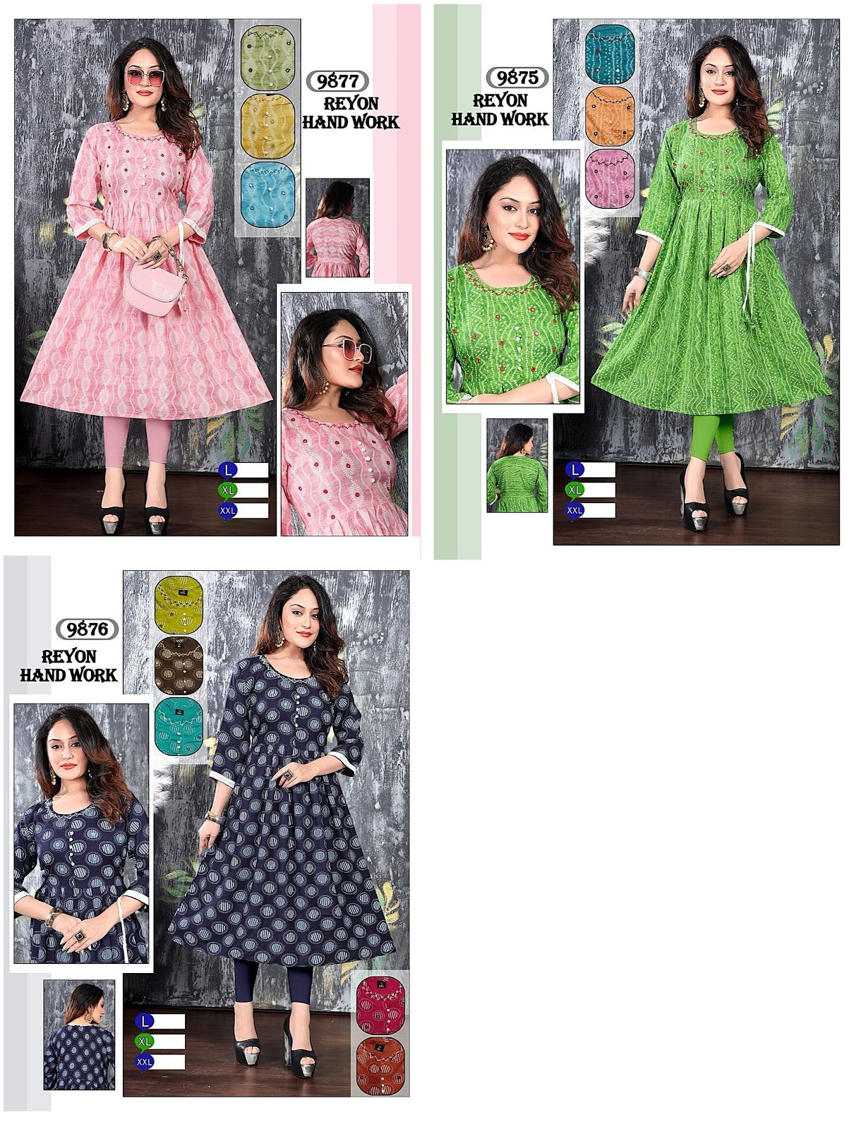9875-9877 Mmc Rayon Anarkali Kurtis