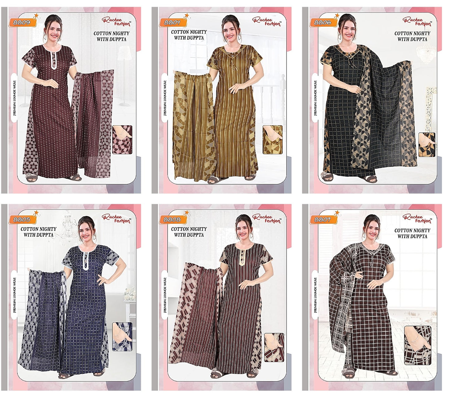 Cotton With Dupatta 150324 Ruchee Fashion Premium Cotton Night Gowns