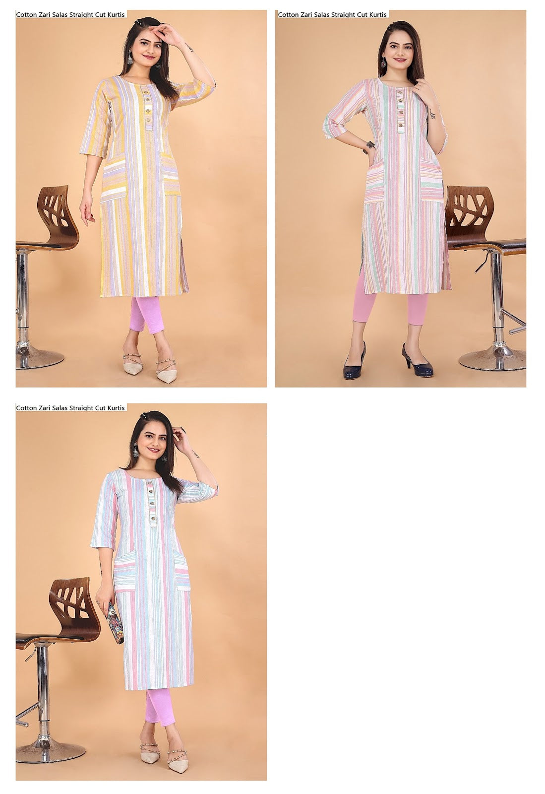 Cotton Zari Salas Straight Cut Kurtis