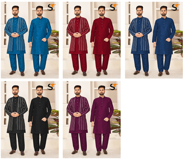 Deisgn 5 With Koti Salas Silk Mens Kurta Pajama