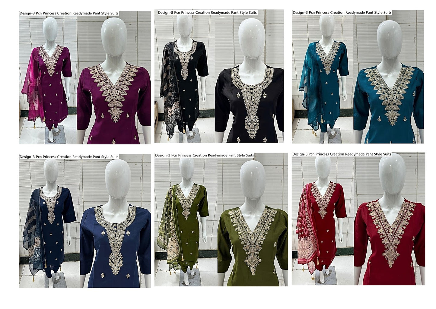 Design-3 Pcn Princess Creation Roman Silk Readymade Pant Style Suits