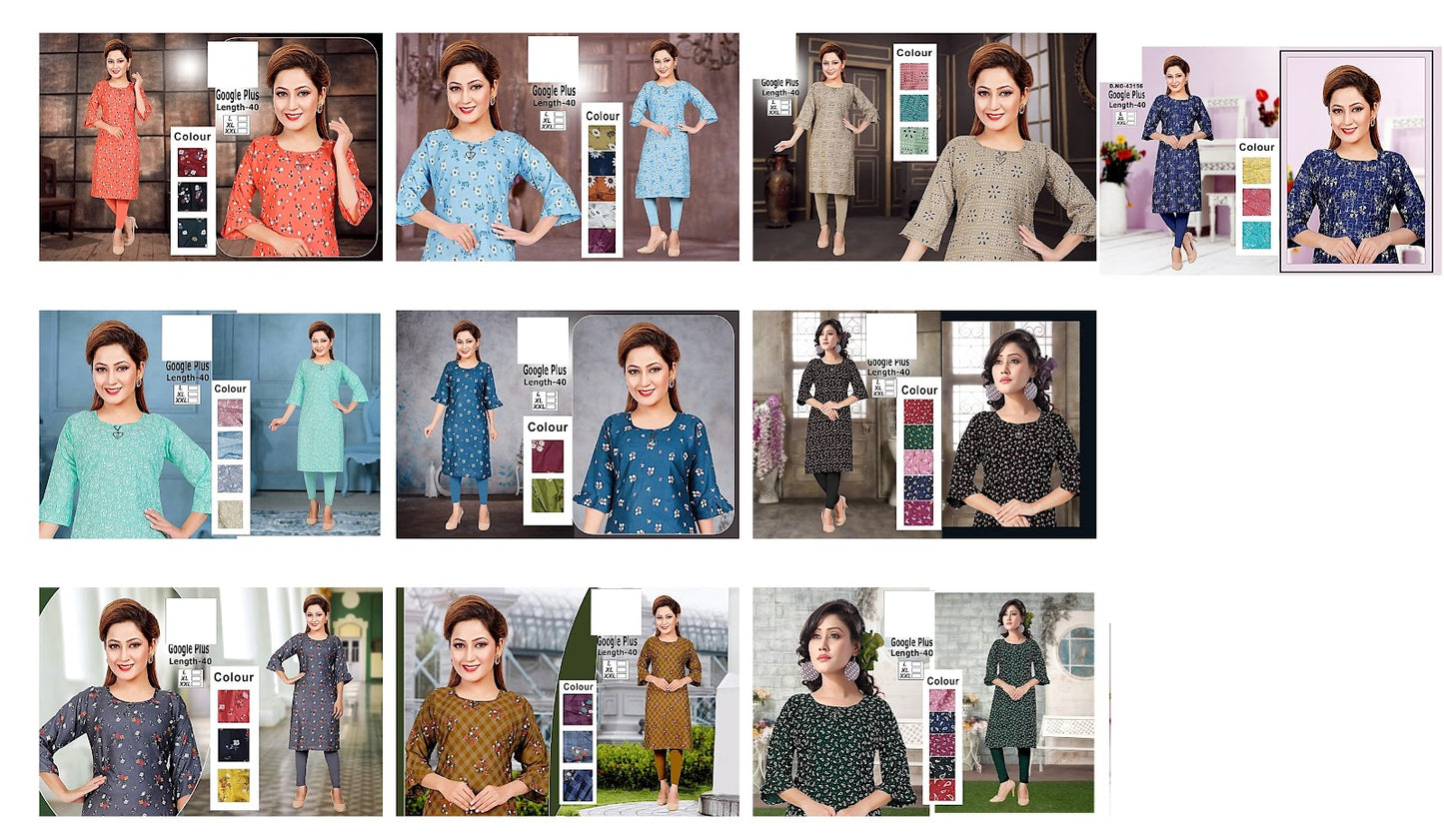 Google Plus-B Zoya Rayon Knee Length Kurtis