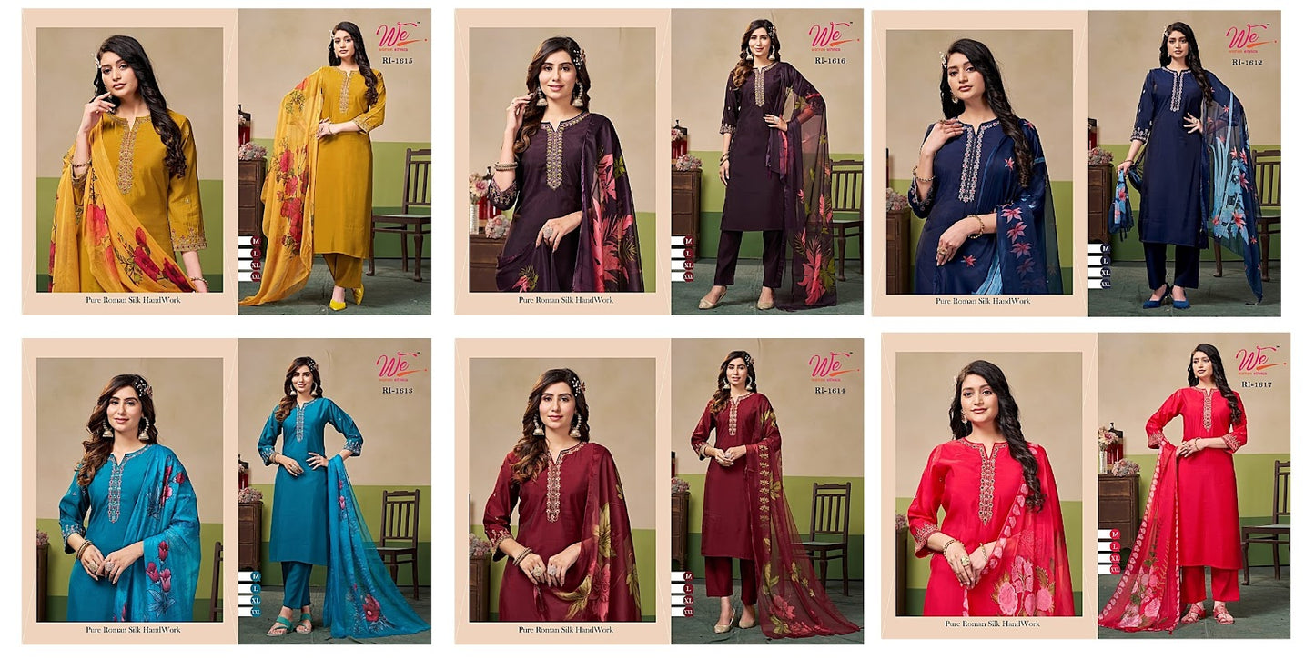 Handwork-2102 Women Ethnics Roman Silk Readymade Pant Style Suits