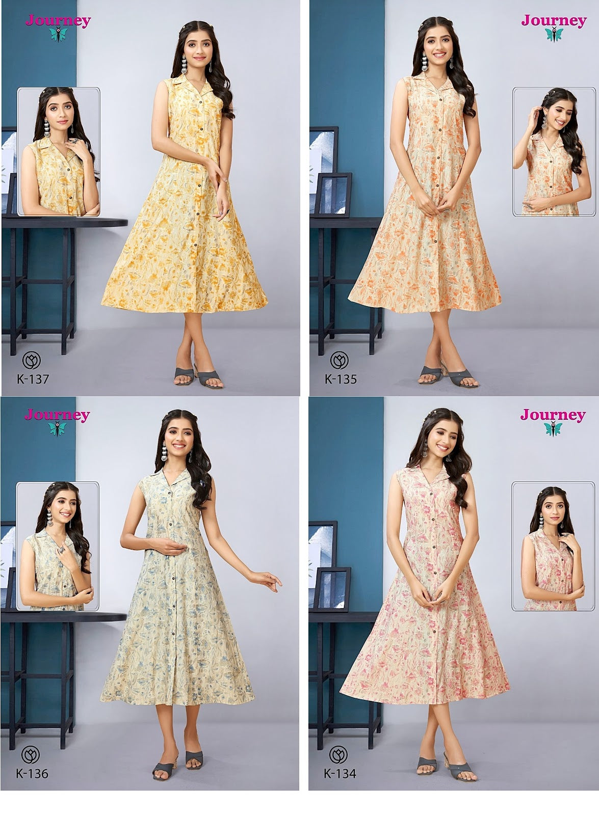 K 134 To 137 Journey Design Chanderi One Piece