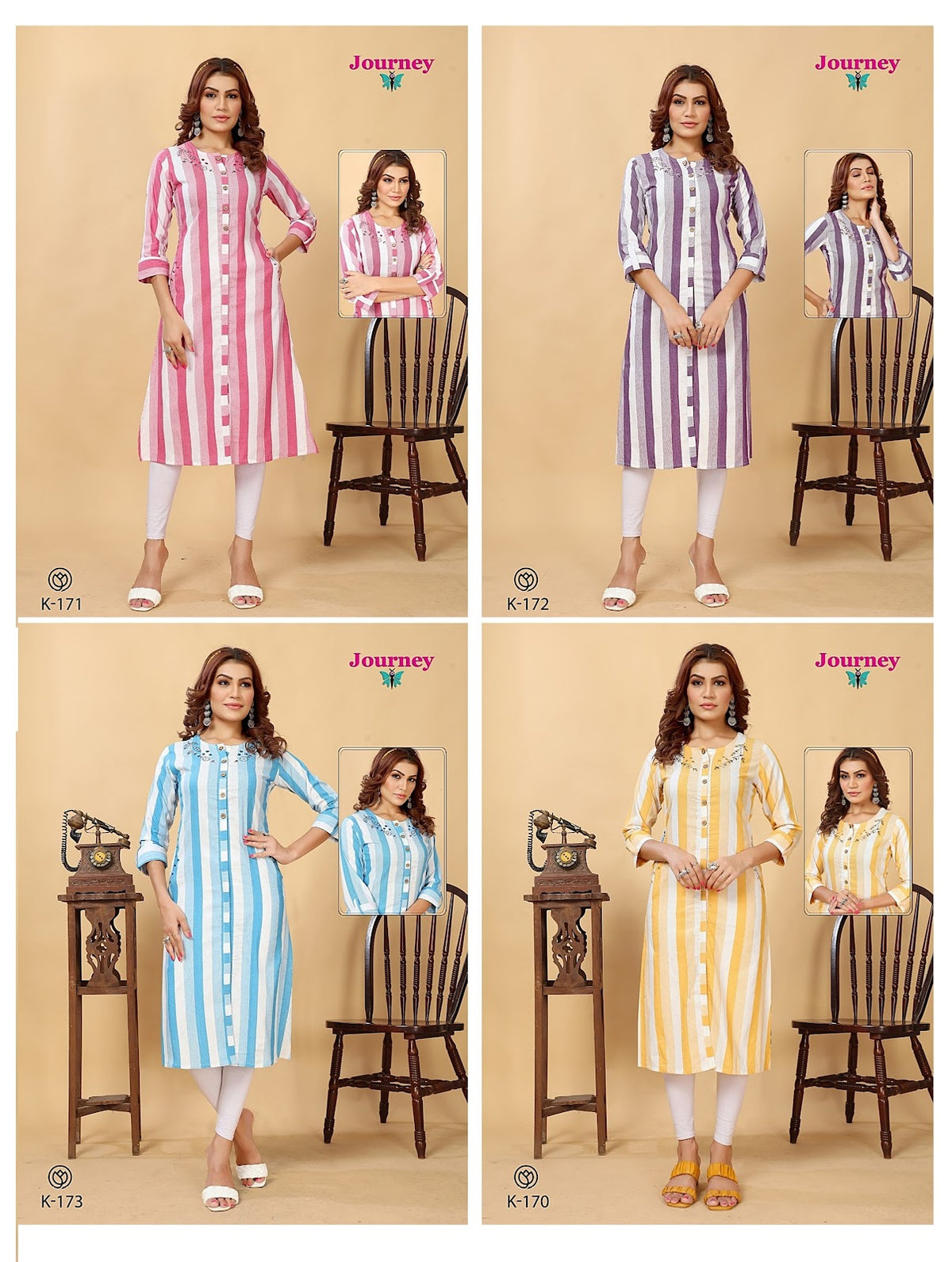 K 170-173 Journey Design Cotton Long Straight Kurti