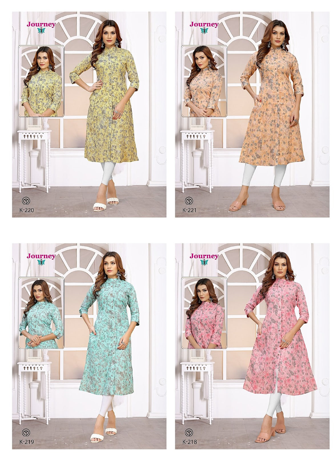 K 218-221 Journey Design Cotton Straight Cut Kurtis