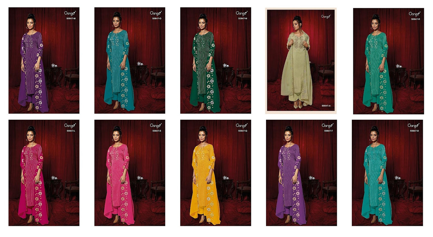 Kashvi-847 Ganga Organza Plazzo Style Suits