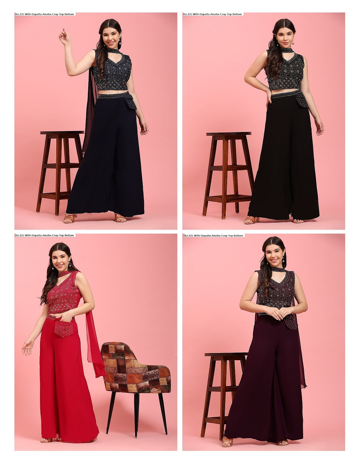 Krc325 With Dupatta Amoha Georgette Crop Top Bottom