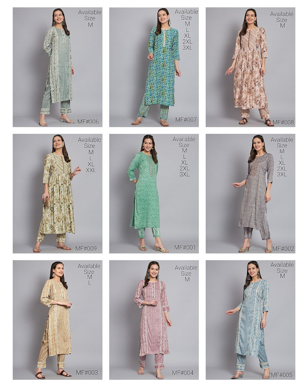 Mf001 To 009 Msm Poly Kurti Pant Set