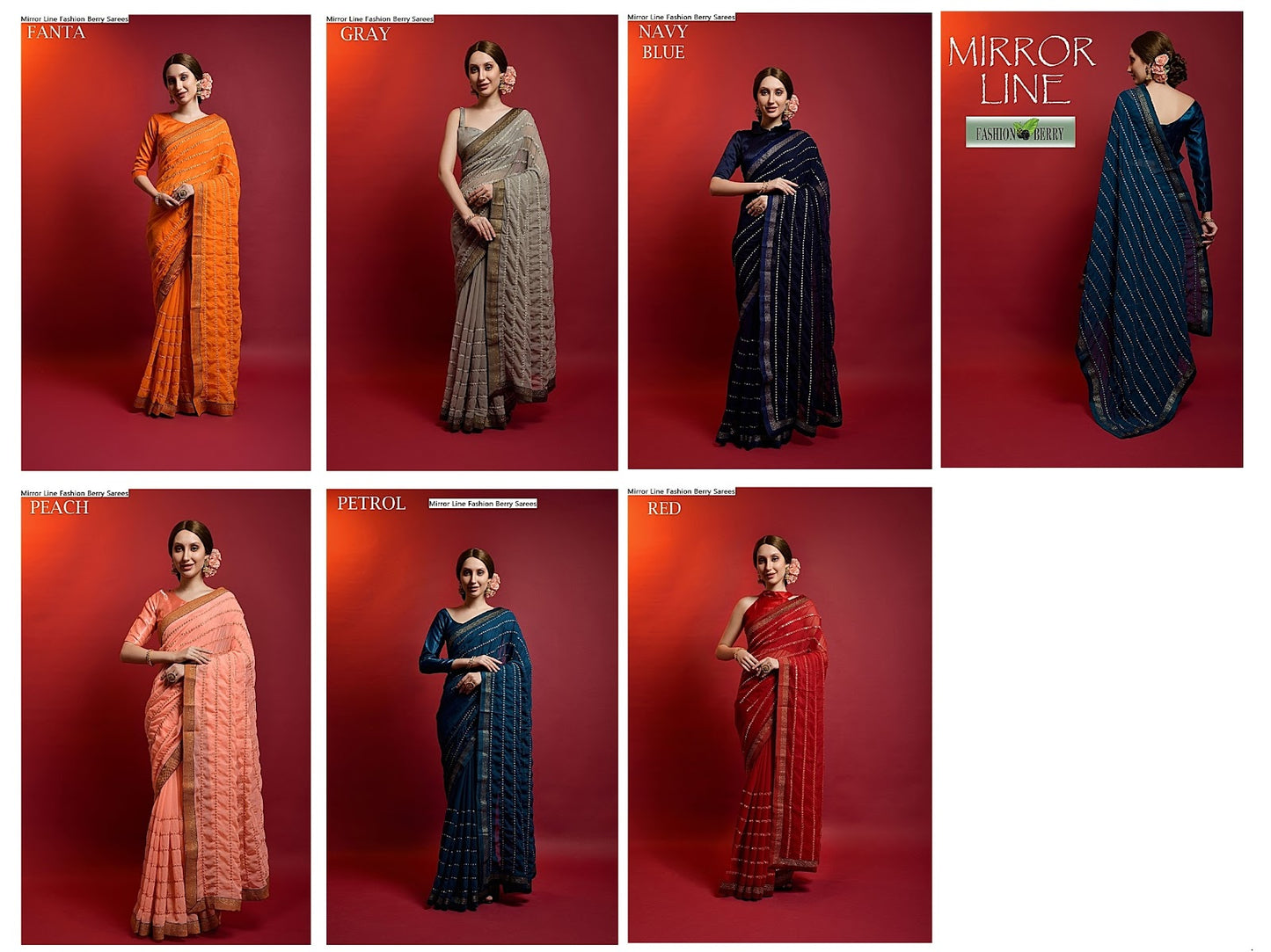 Mirror Line Fashion Berry Georgette Sarees
