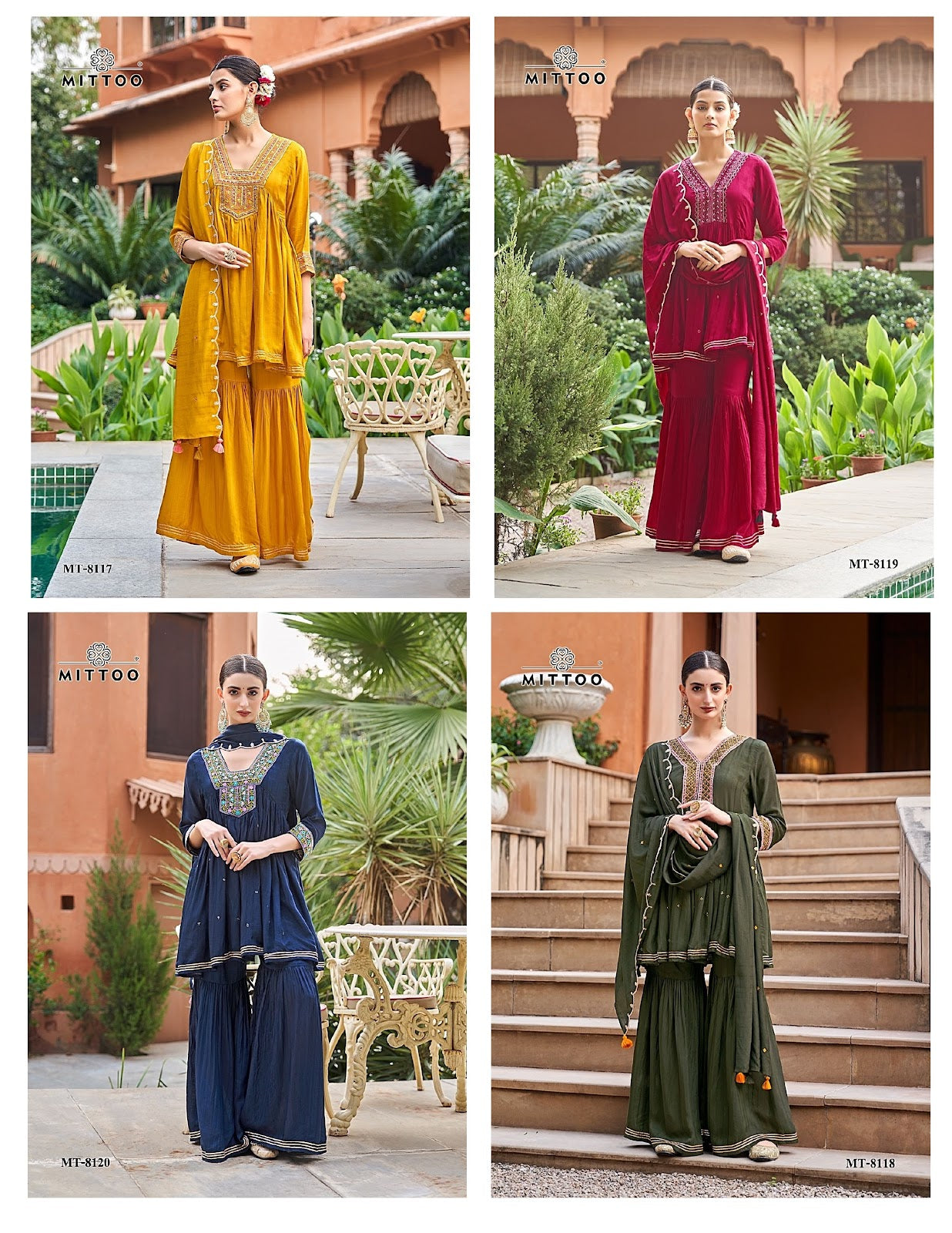 Mt 8117-8120 Mittoo Muslin Readymade Sharara Suits