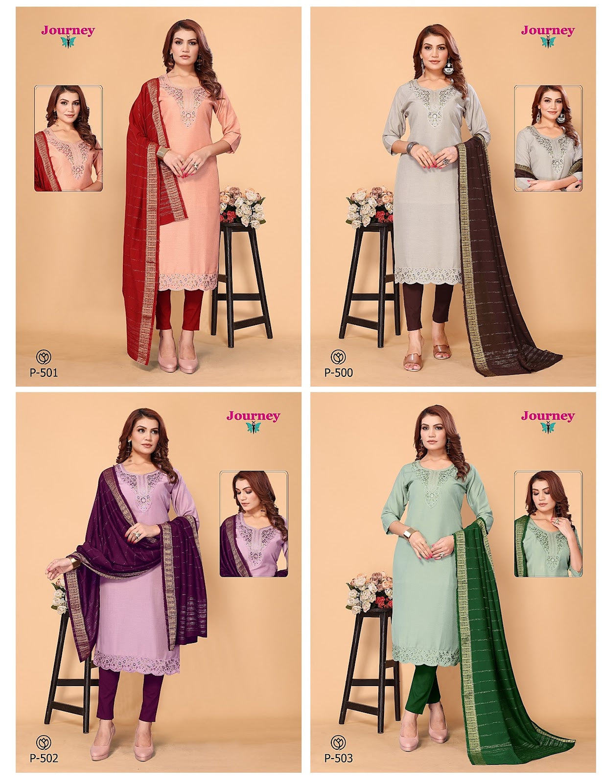 P 500-503 Journey Design Muslin Readymade Pant Style Suits