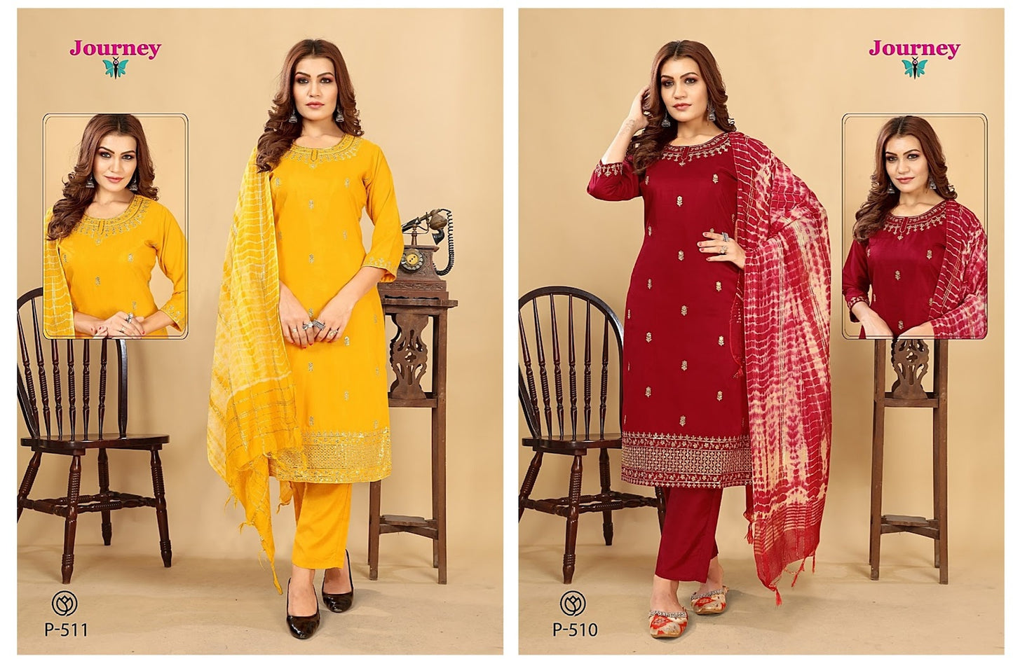 P 510-511 Journey Design Muslin Readymade Pant Style Suits
