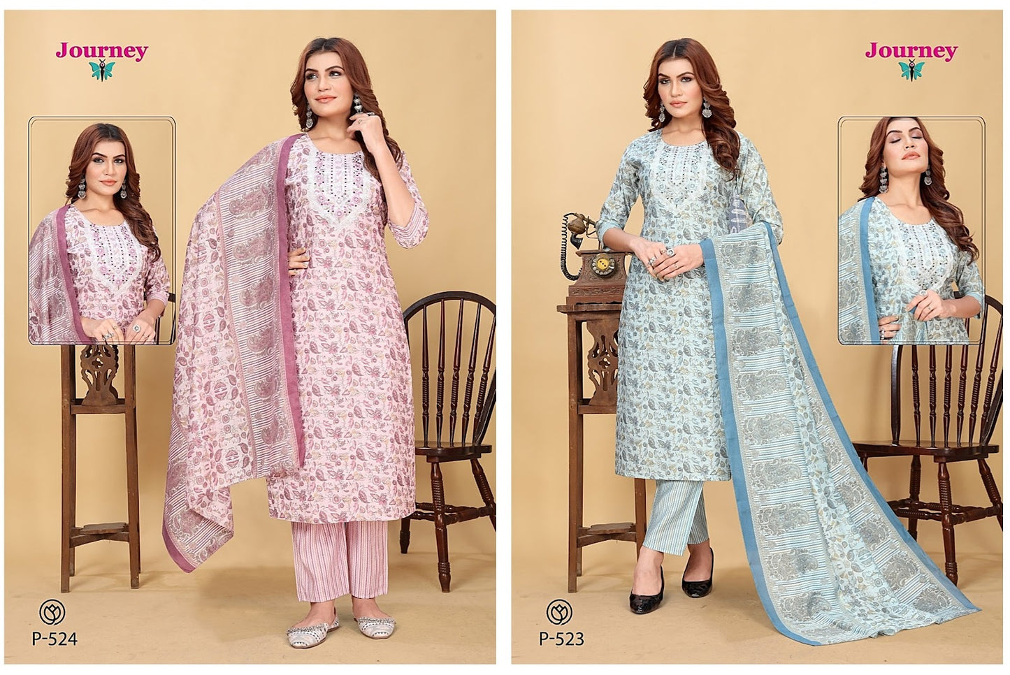 P 523-524 Journey Design Modal Chanderi Readymade Pant Style Suits