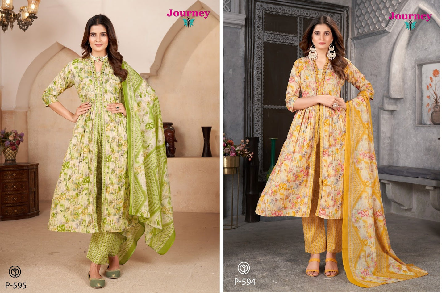 P 594-595 Journey Design Cambric Readymade Pant Style Suits