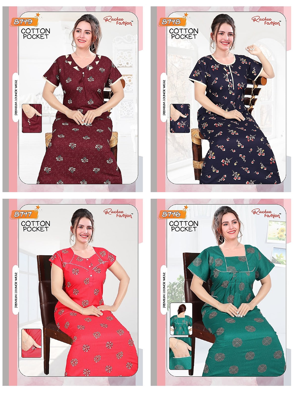 Pocket-0803 Ruchee Fashion Night Gowns