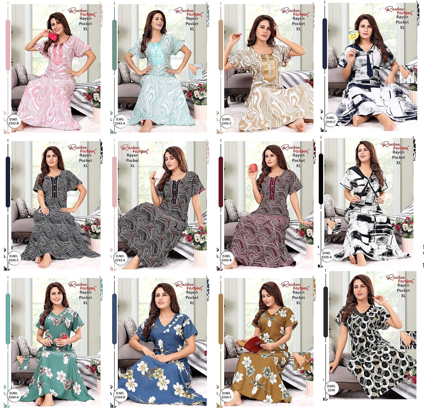 Pocket-1302 Ruchee Fashion Rayon Night Gowns