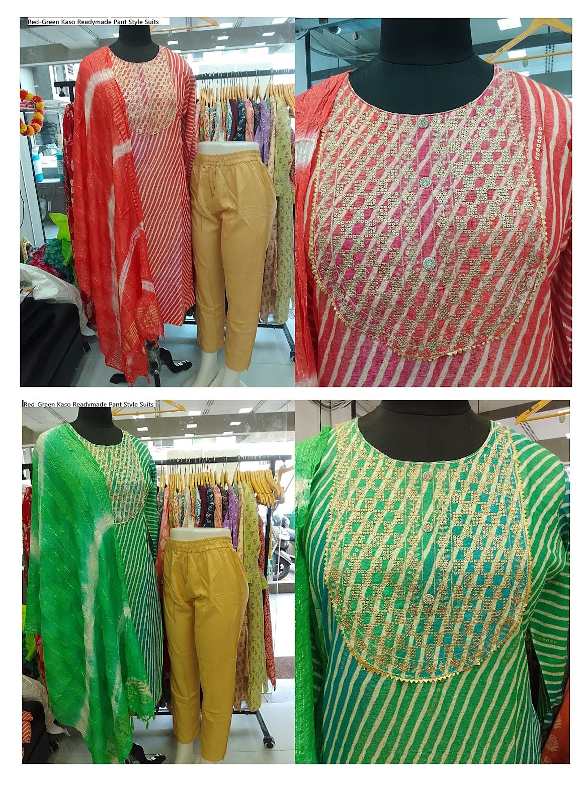 Red-Green Kaso Rayon Readymade Pant Style Suits