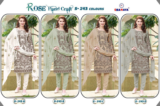 S 143 Rose Hand Craft Shanaya Fashion Fox Georgette Pakistani Salwar Suits