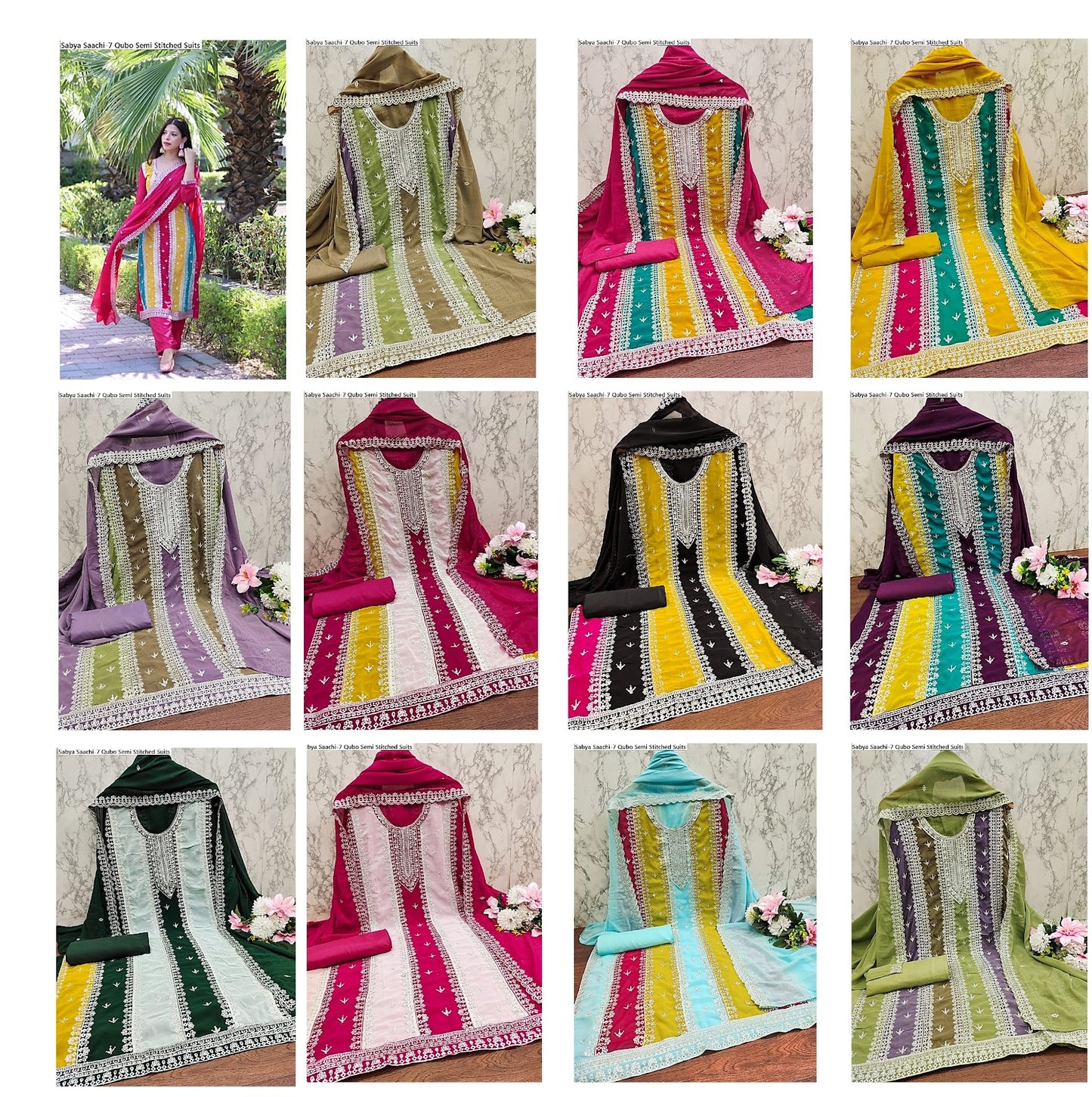 Sabya Saachi-7 Qubo Fox Georgette Semi Stitched Suits