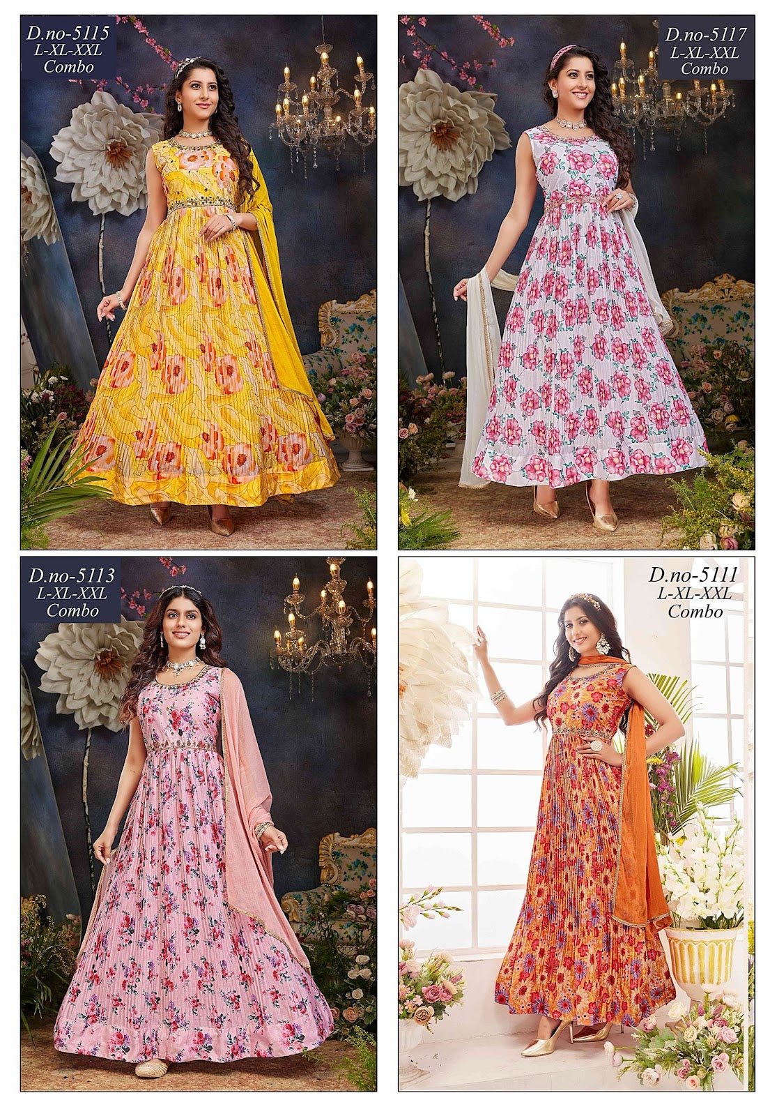 Single Colour Kalyan Chinon Readymade Anarkali Suits