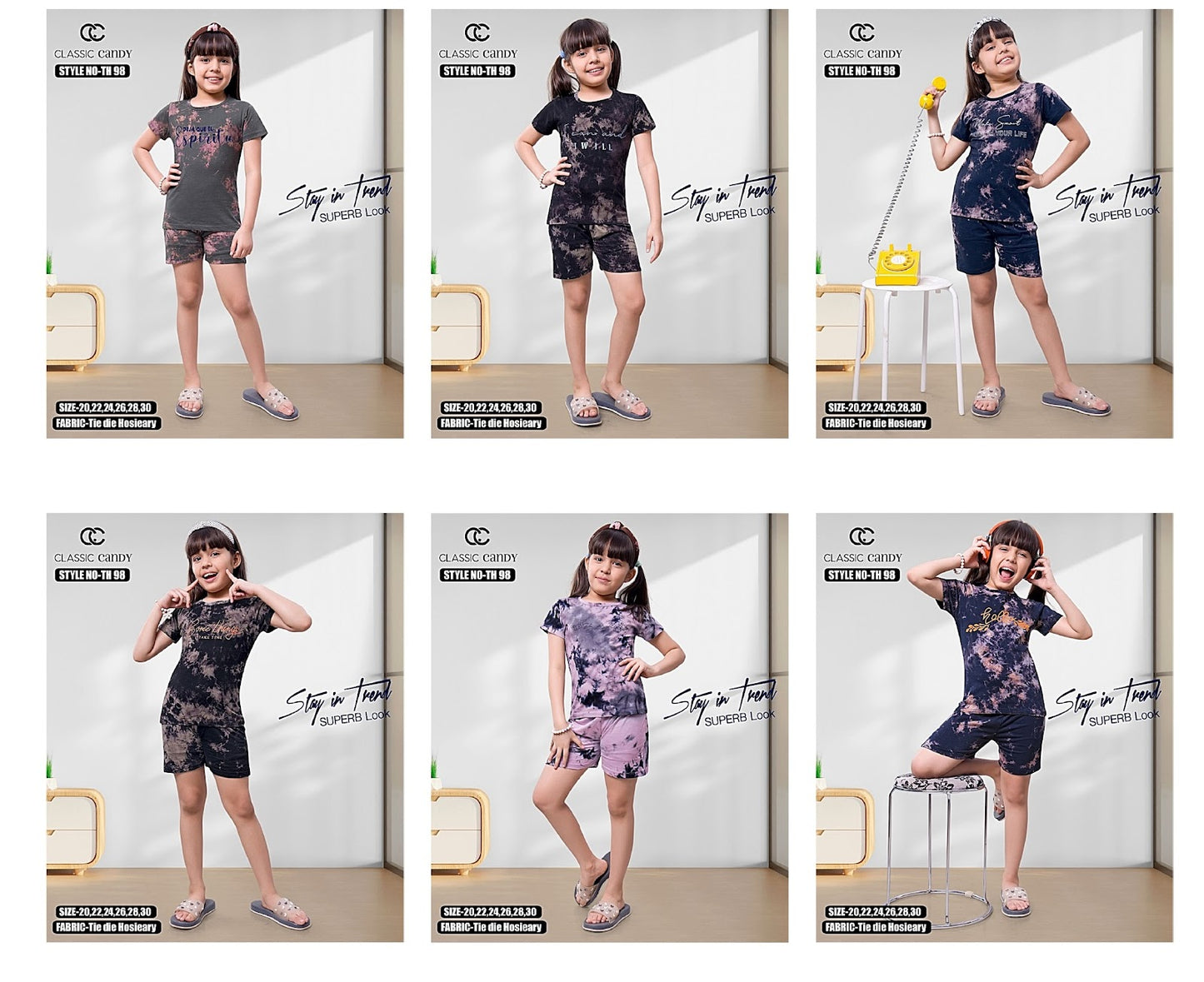 Th-98 Classic Candy Tie Dye Girls Night Suits