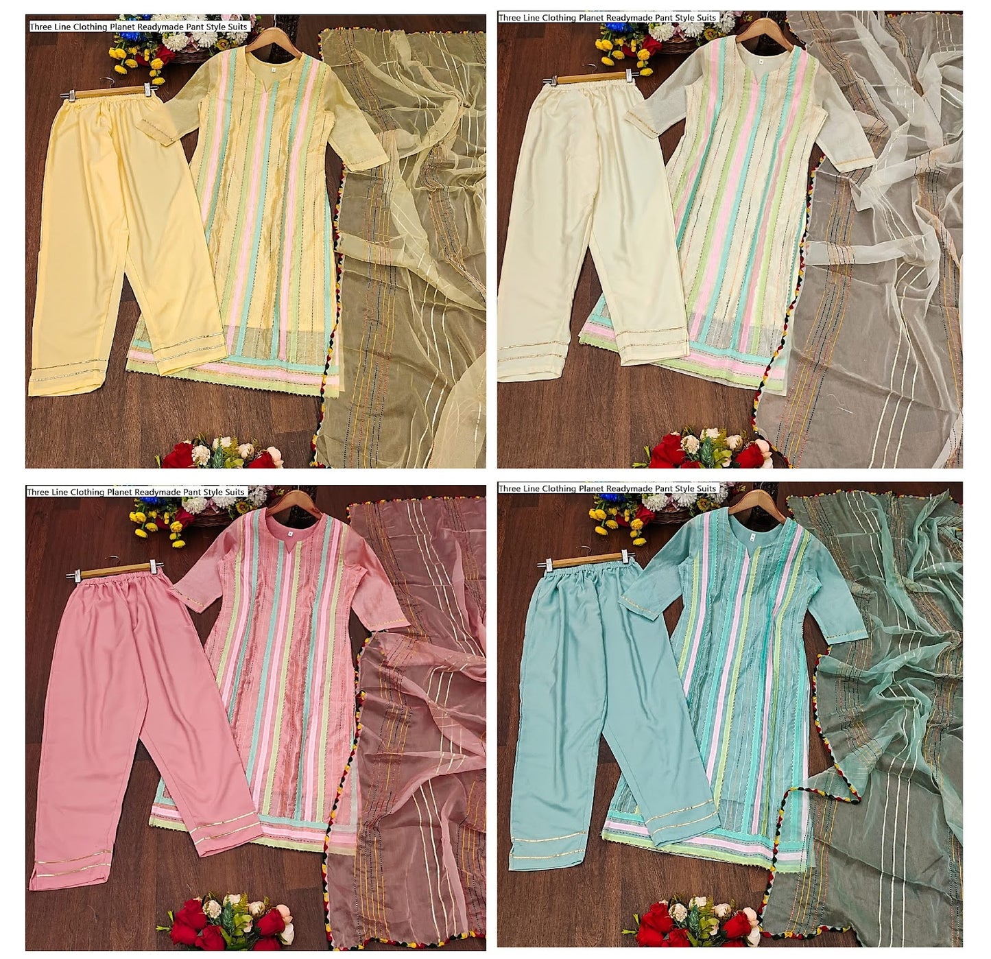 Three Line Clothing Planet Chanderi Readymade Pant Style Suits