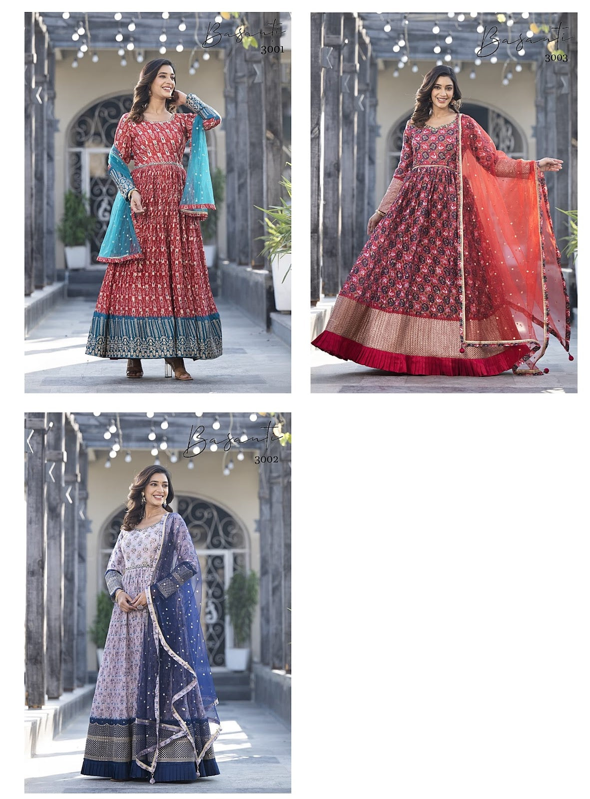 Vol 3 Basanti Georgette Gown Dupatta Set