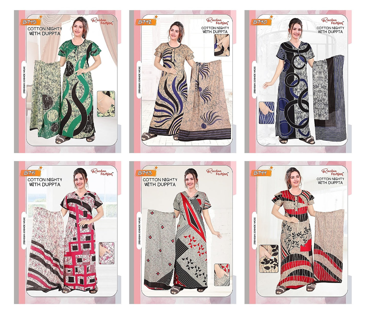 With Dupatta Ruchee Fashion Cotton Night Gowns