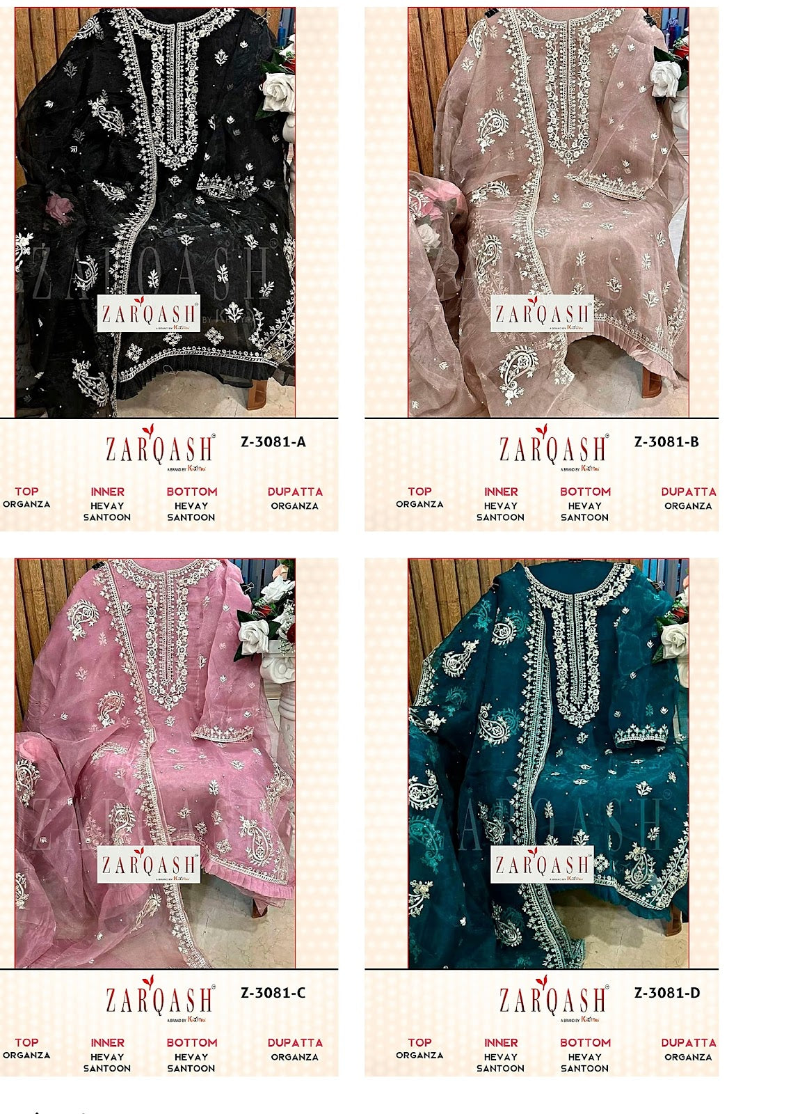 Z-3081 Zarqash Organza Pakistani Salwar Suits