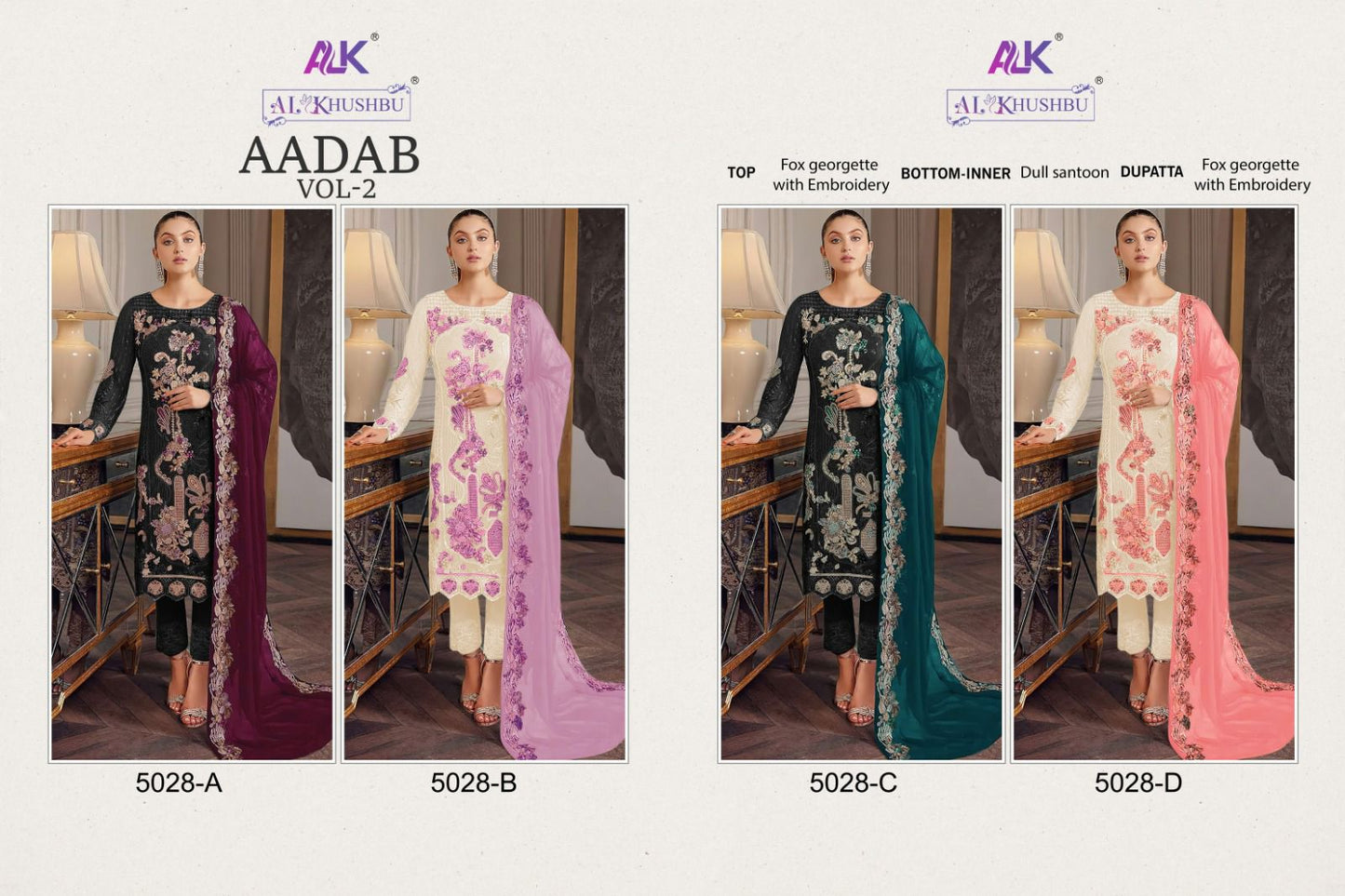 Aadab Vol 2 5028 Alk Georgette Pakistani Salwar Suits
