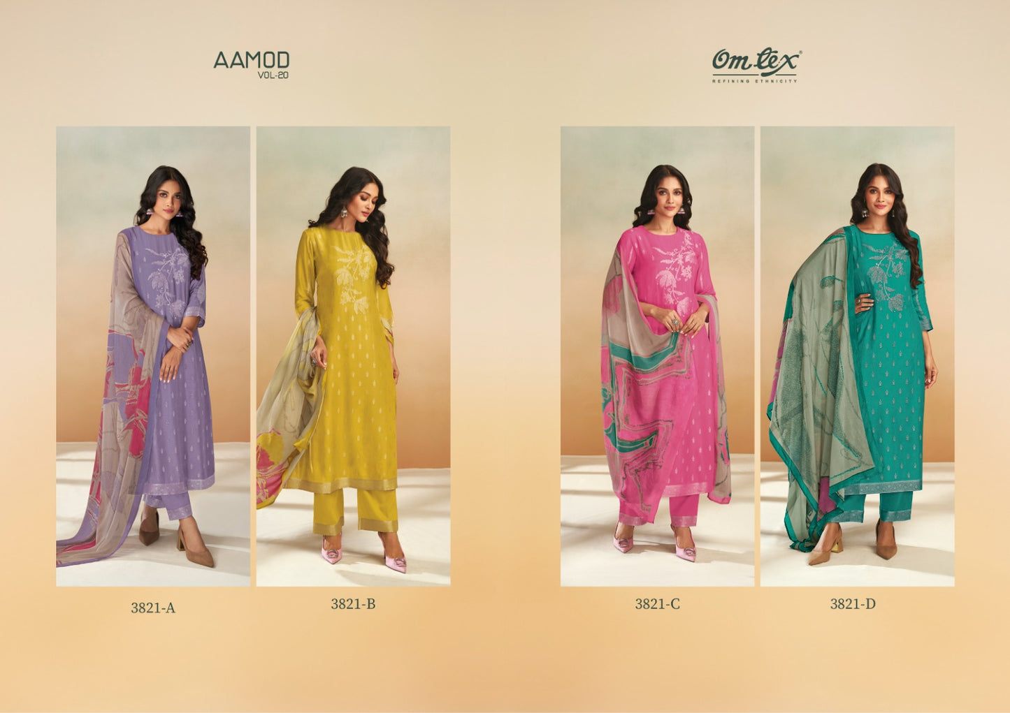Aamod Vol 20 Omtex Muslin Jacquard Plazzo Style Suits