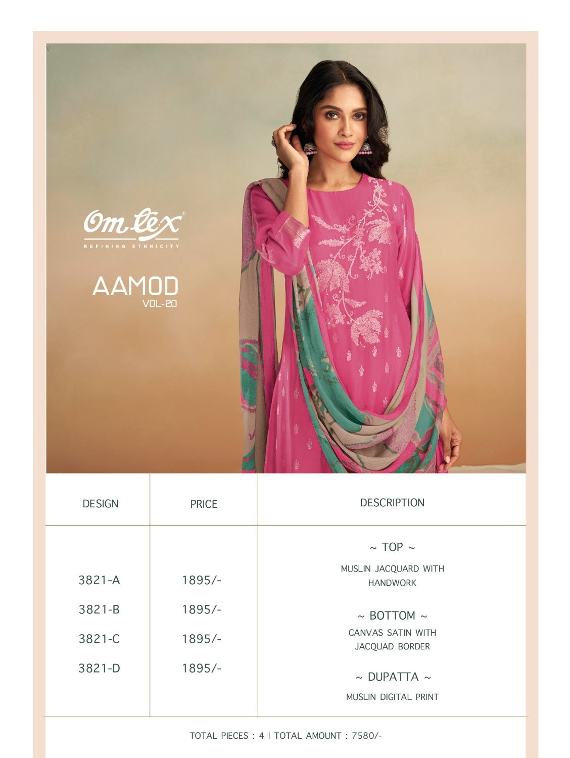 Aamod Vol 20 Omtex Muslin Jacquard Plazzo Style Suits