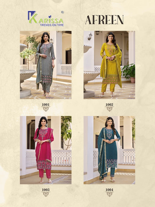 Afreen Karissa Viscose Silk Readymade Pant Style Suits