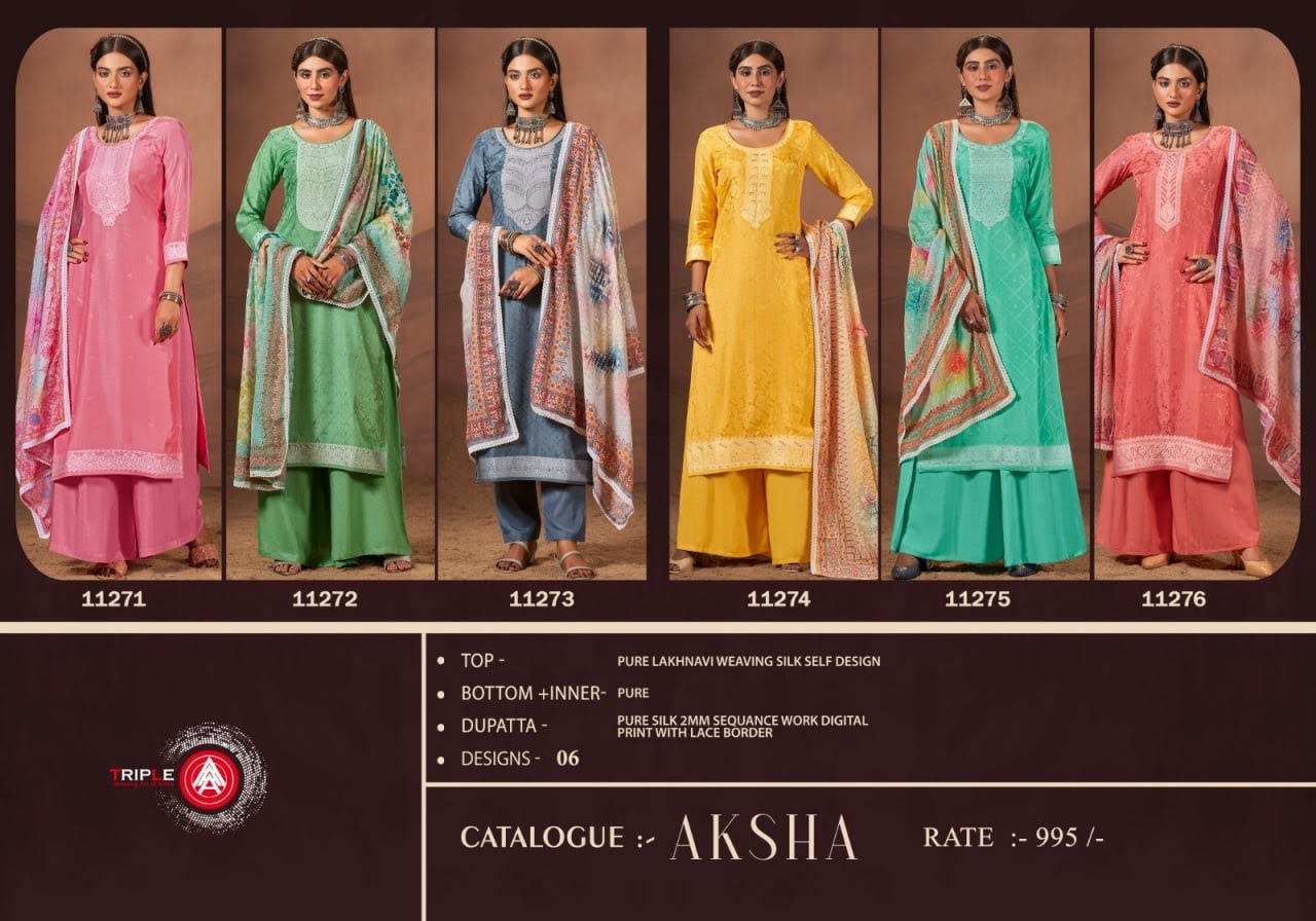 Aksha Triple Aaa Silk Plazzo Style Suits