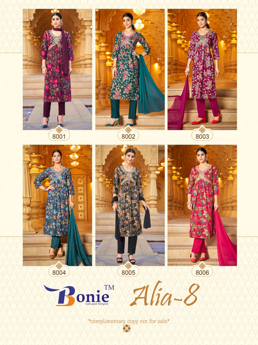 Alia-8 Bonie Rayon Readymade Pant Style Suits