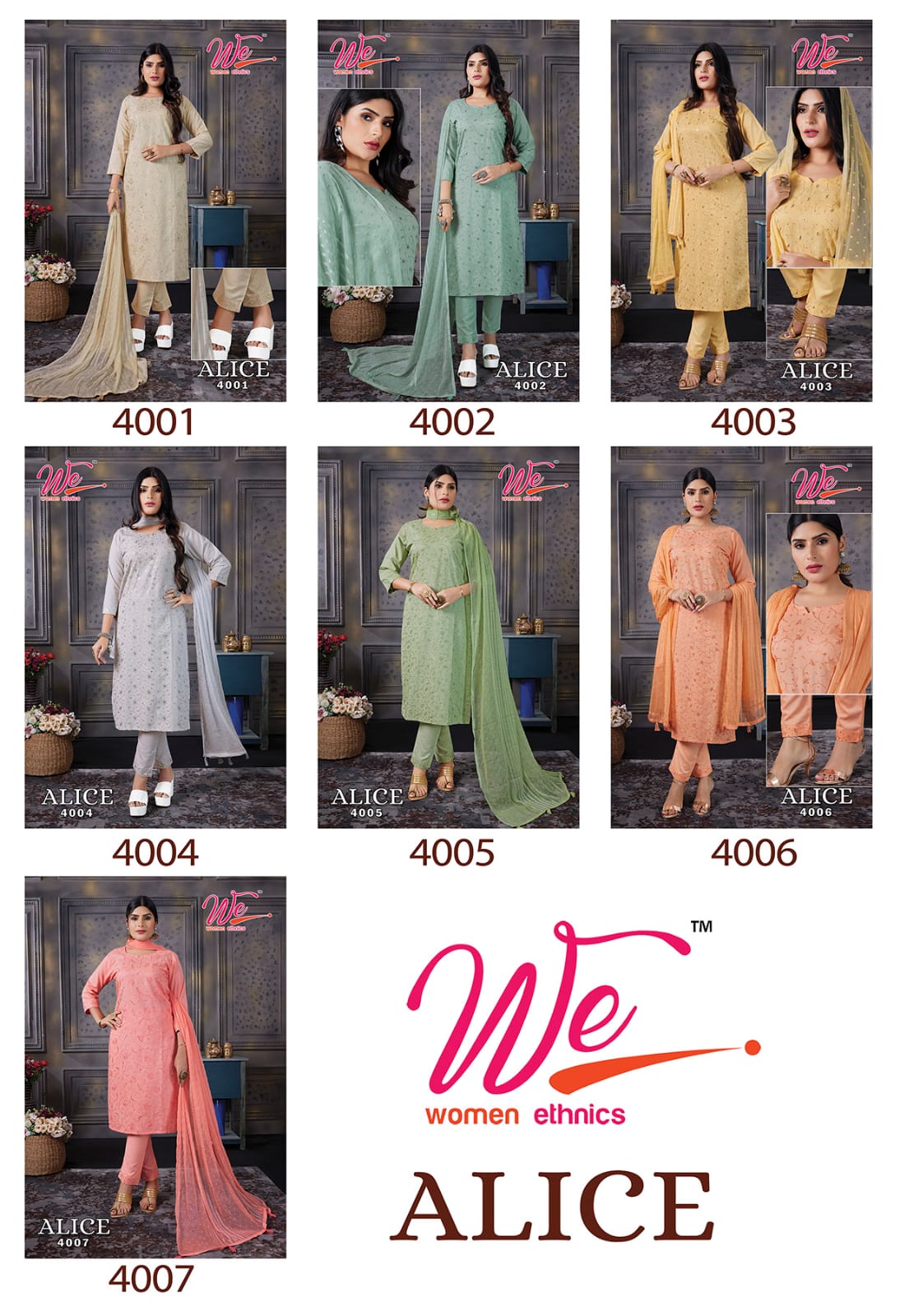 Alice-We Women Ethnics Reyon Readymade Pant Style Suits