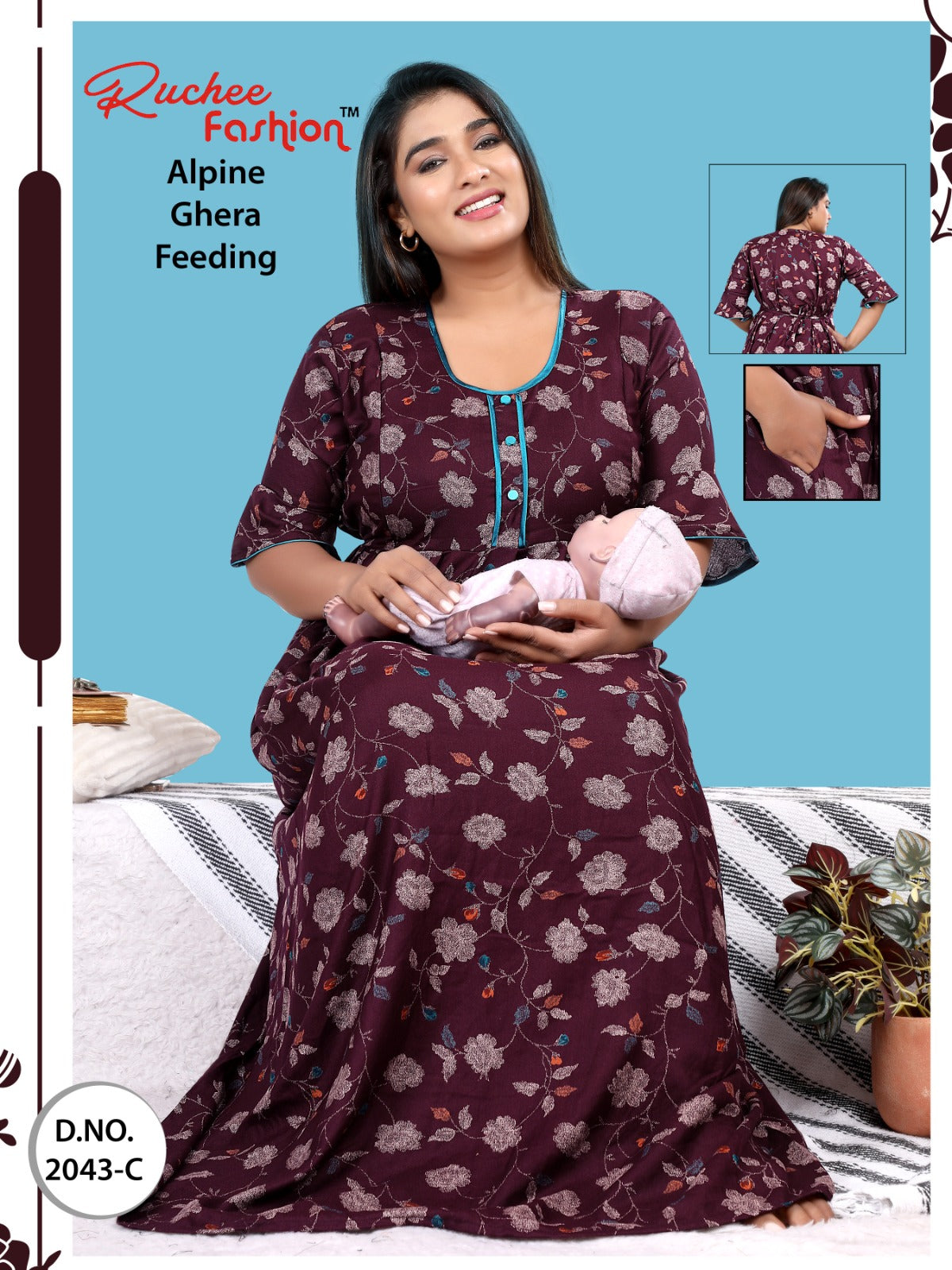 Alpine Ghera 2711 Ruchee Fashion Feeding Night Gown