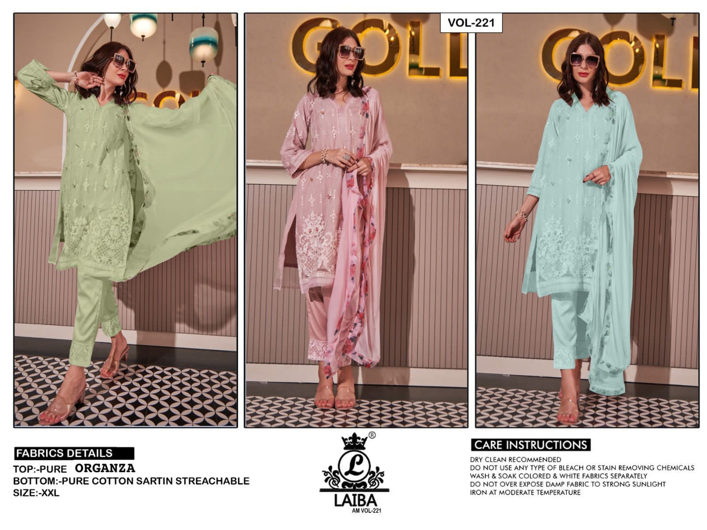 Am Vol 221 Laiba Organza Pakistani Readymade Suits