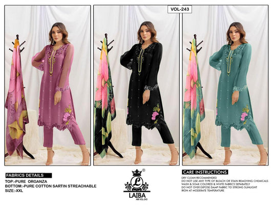 Am Vol 243 Laiba Organza Pakistani Readymade Suits