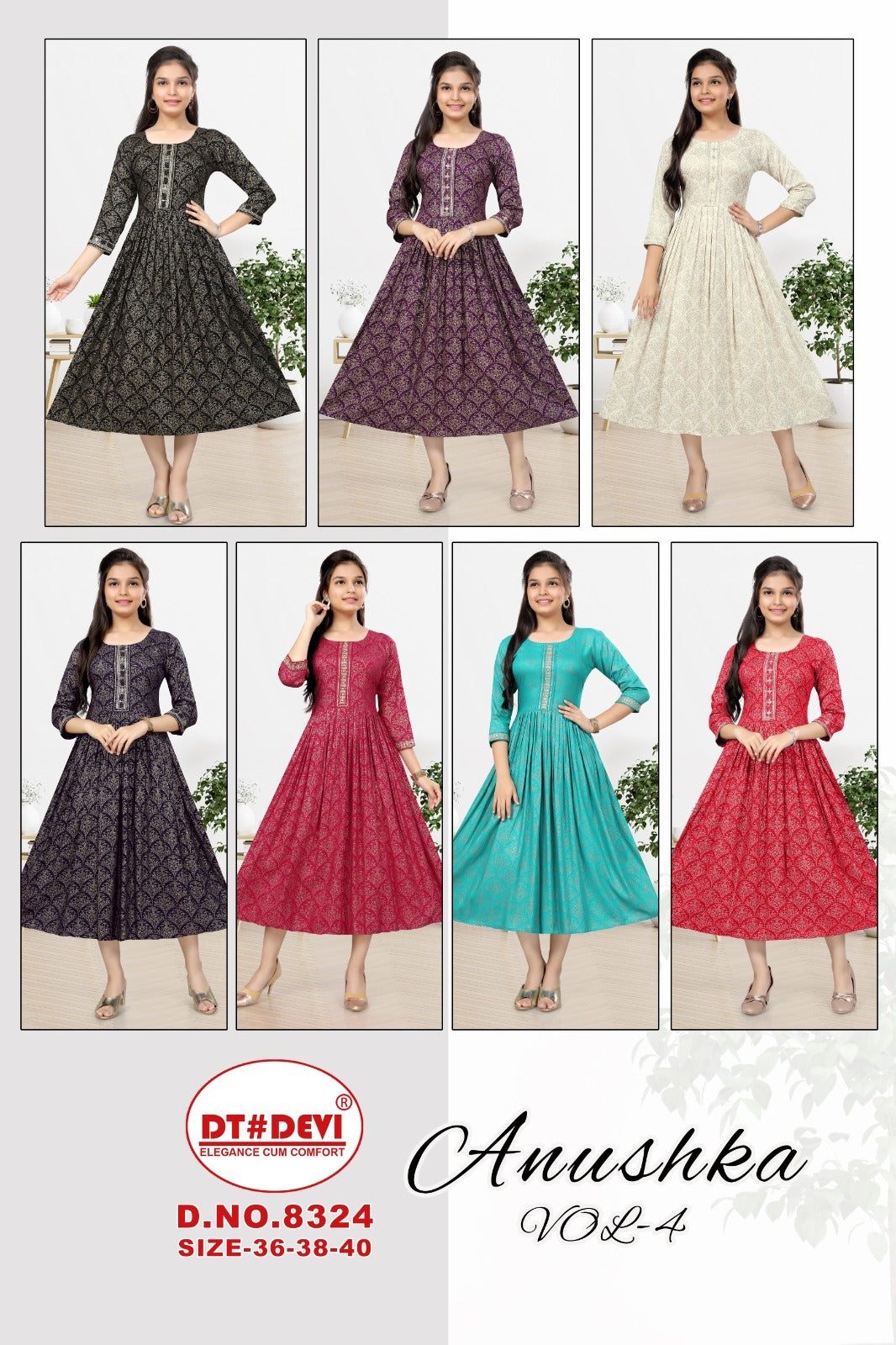 Anushka Vol 4-8324 Dt Devi Rayon Girls Anarkali Kurti