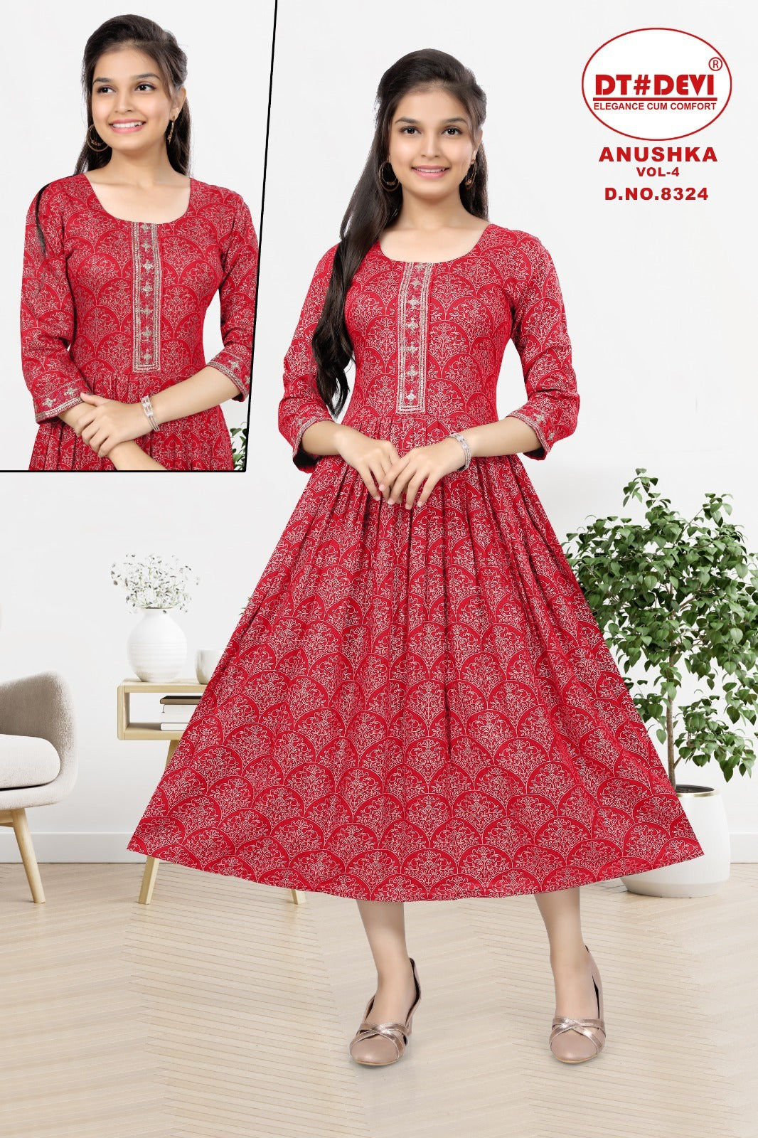 Anushka Vol 4-8324 Dt Devi Rayon Girls Anarkali Kurti