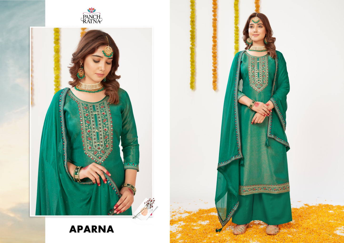 Aparna Panch Ratna Organza Plazzo Style Suits